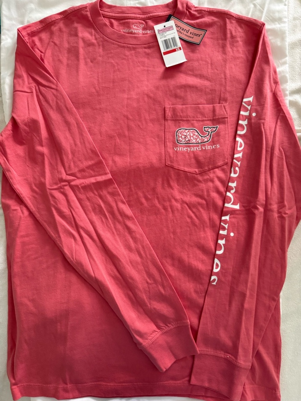 Vineyard Vines Coral Long-Sleeve Lacrosse Pocket Tee with Sleeve Logo